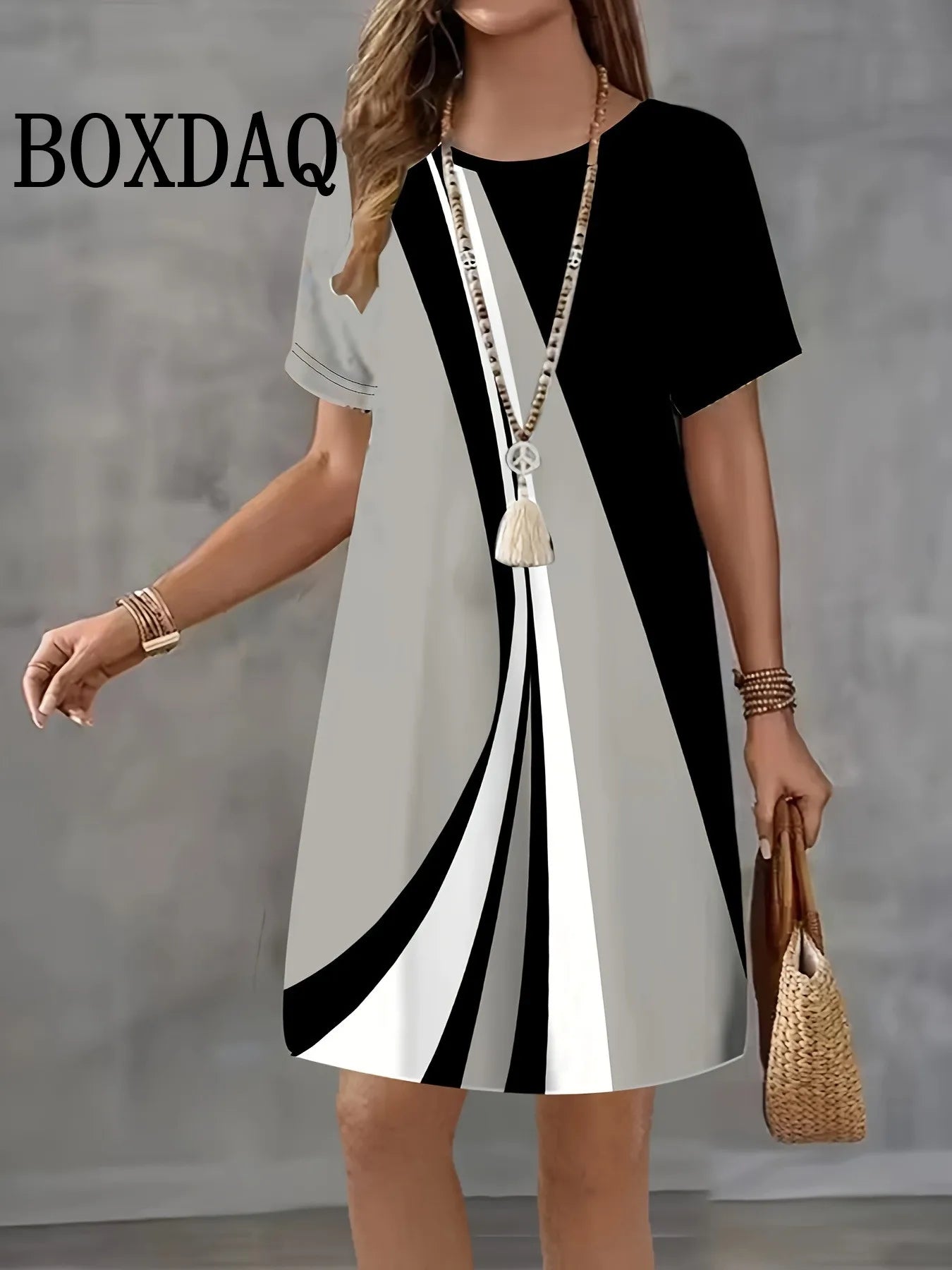 Robe d'été grande taille – Imprimé écossais, col rond, coupe ample