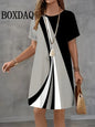 Robe d'été grande taille – Imprimé écossais, col rond, coupe ample