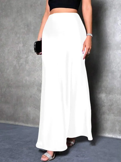Jupe Midi Satin à Volants – Taille Haute
