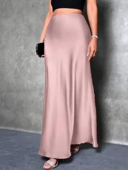 Jupe Midi Satin à Volants – Taille Haute