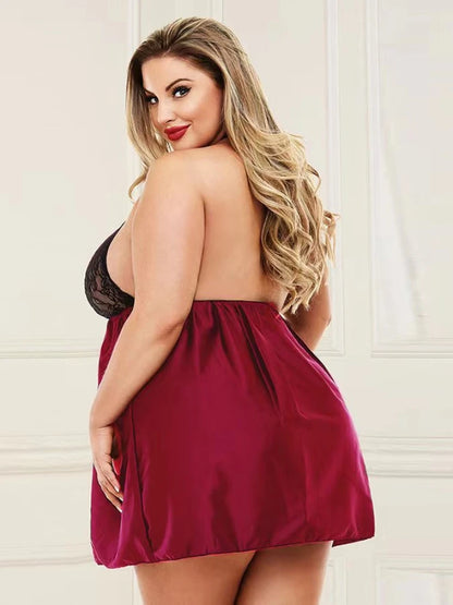 Sous-vêtements Sexy grande taille Robe licou en dentelle transparente pyjama ajouré femmes vêtements de nuit Lingerie pour femmes tenue de nuit