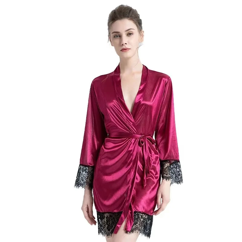 Robe Kimono Satin & Dentelle – Nuisette Sexy Femme