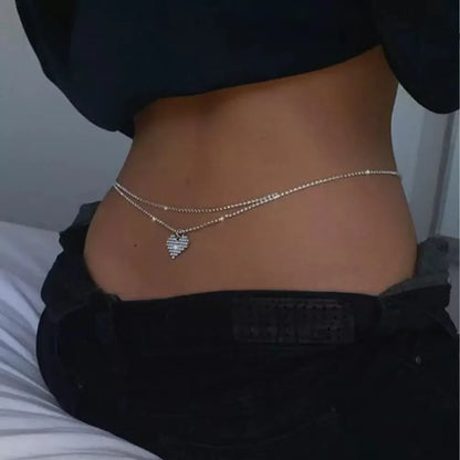 Chaîne de ventre strass – Double rang, pendentif goutte d’eau ou cœur