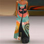 Robe longue imprimée chat abstrait pour femmes, mode Sexy, ajouré, col en v, sans manches, décontractée, vacances, fête, dîner, Maxi