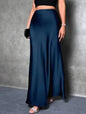 Jupe Midi Satin à Volants – Taille Haute