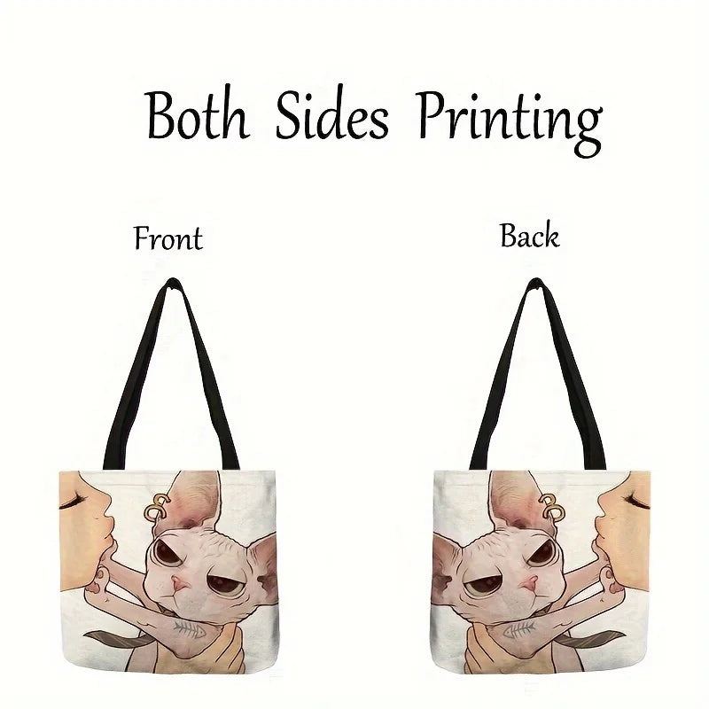 Sac fourre-tout imprimé chat de dessin animé mignon, sac à bandoulière de grande capacité, sac à main décontracté pour femmes pour le travail, l'école et le Shopping
