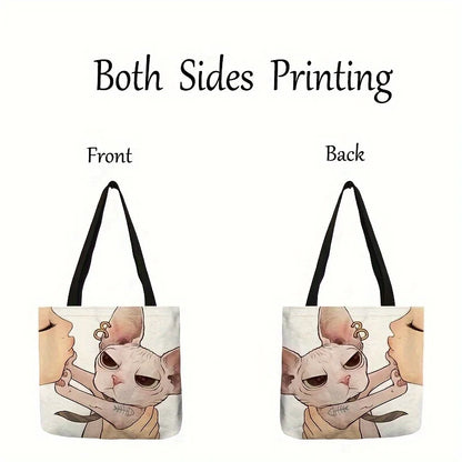 Sac fourre-tout imprimé chat de dessin animé mignon, sac à bandoulière de grande capacité, sac à main décontracté pour femmes pour le travail, l'école et le Shopping