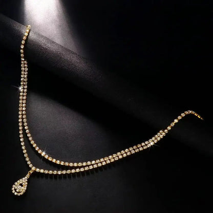 Chaîne de ventre strass – Double rang, pendentif goutte d’eau ou cœur