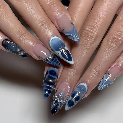 Faux Ongles Press-On Forme Amande – 24 Pièces, Motifs & Couleurs Variés
